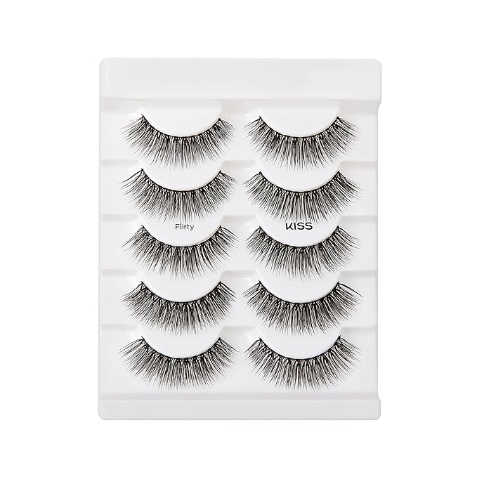 KISS Looks So Natural False Eyelashes Multipack, Lightweight & Comfortable, Tapered End Technology, Reusable, Cruelty-Free, Contact Lens Friendly, Style 'Flirty', 5 Pairs Fake Eyelashes