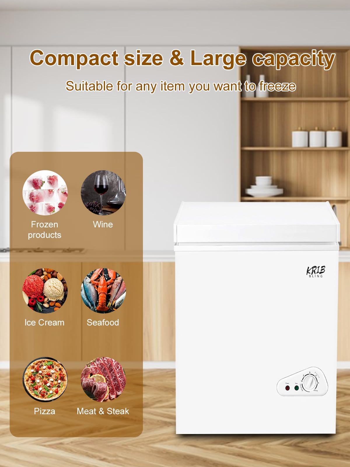 3.5 Cu.Ft Chest Freezer Compact Deep Freezer with Top Mini 7 Gears Temperature Control Open Door and Removable Storage Basket White