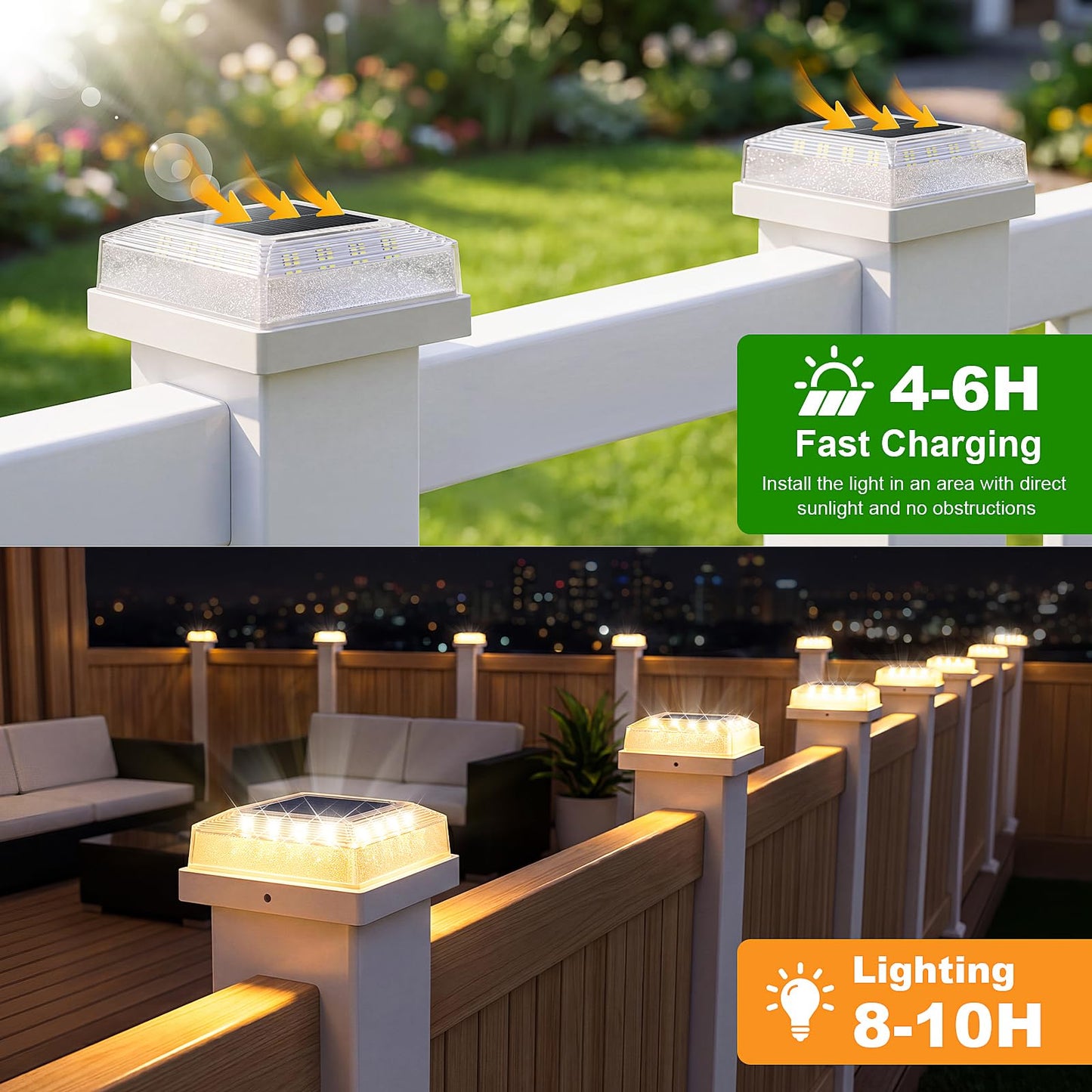 Brightever 3.5x3.5 4x4 Solar Post Cap Light Outdoor, 12-Pack Fence Post Solar Lights for Wooden/Vinyl Posts, 3 Lighting Modes, Solar Powered Waterproof Deck Post Lights for Garden Patio, White
