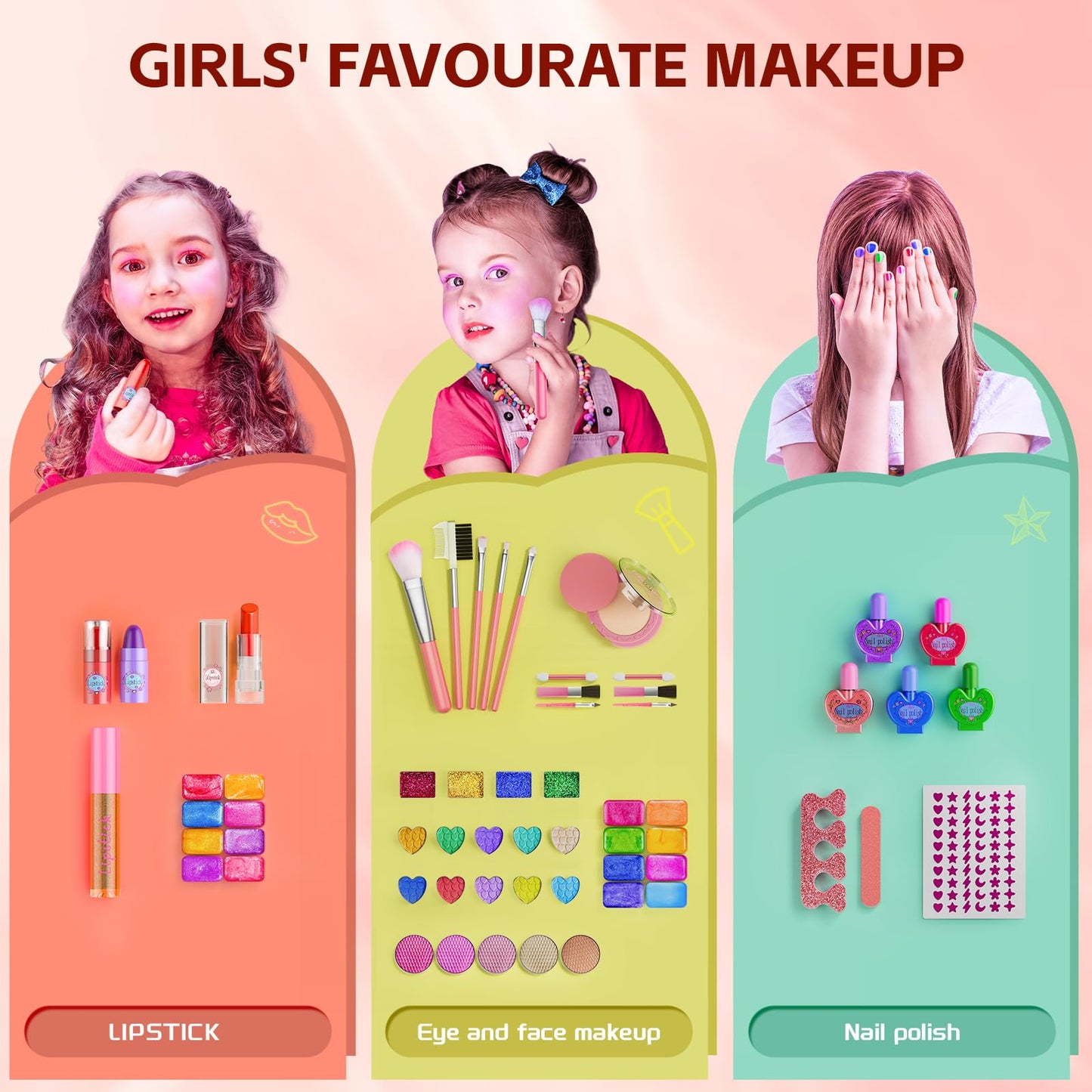 Kids Makeup Sets for Girls Toys - Washable Makeup for Kids with Mirror, Real Dressing Table with Stand, Princess Play Makeup Kit Perfect for 3 4 5 6 7 8-12 Year Old Girls Birthday & Christmas
