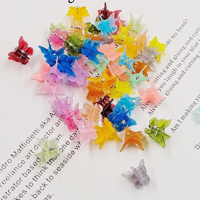 50 Packs Assorted Color Butterfly Hair Clips, Beautiful Mini Butterfly Hair Clips Hair Accessories for Women and Girls (Jelly Colors)