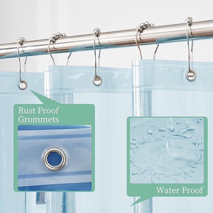 Mrs Awesome Clear Blue Shower Curtain Liner with 3 Magnets, 72x72 Premium Flexible Sturdy Plastic Shower Curtain for Bathroom Lightweight & Waterproof, Clear Blue