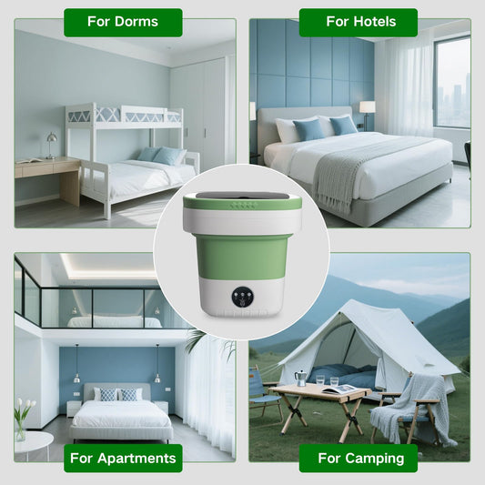 15L Mini Portable Washing Machine, Collapsible Washer with 3 Cleaning Modes for Underwear, Baby Clothes, Small Foldable Laundry for Travel Apartment Home Dorm Hotel Camping (White Green)