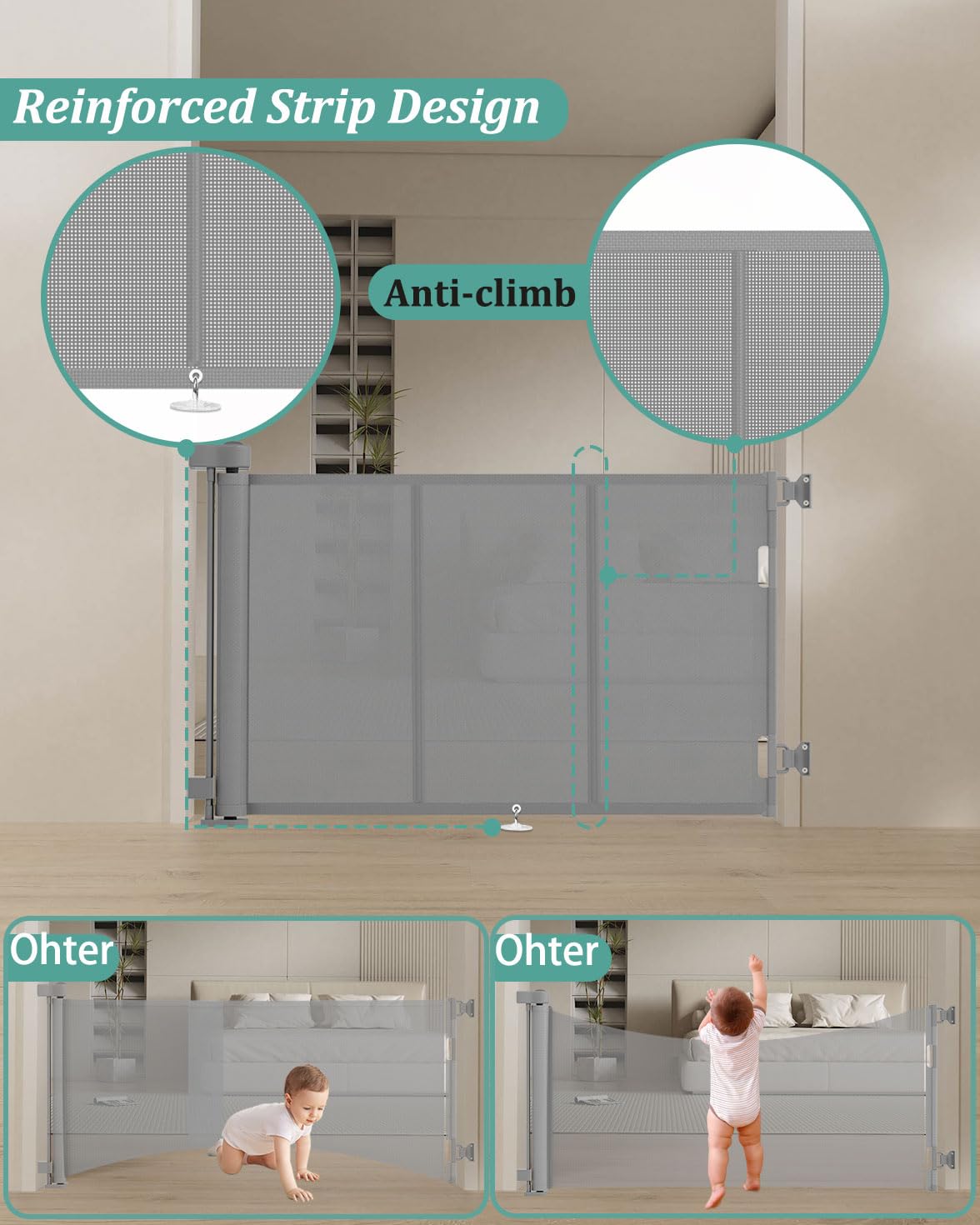Miumoon 71 inch Retractable Baby Gates 42 inch Tall, Retractable Gate with Reinforced Strip Design to Prevent Crawling Through, 6 FT Retractable Dog Gate for Stairs, Doorways, Hallways, Indoor/Outdoor
