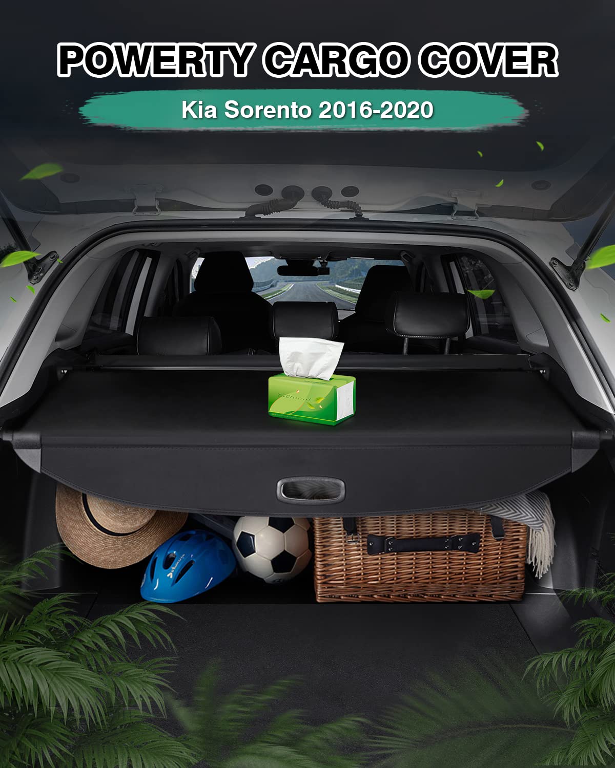 Powerty Retractable Cargo Cover for 2016-2020 Kia Sorento, Canvas Texture Trunk Cover Privacy Screen Rear Security Shade for Sorento Accessories (with Extented Cover)