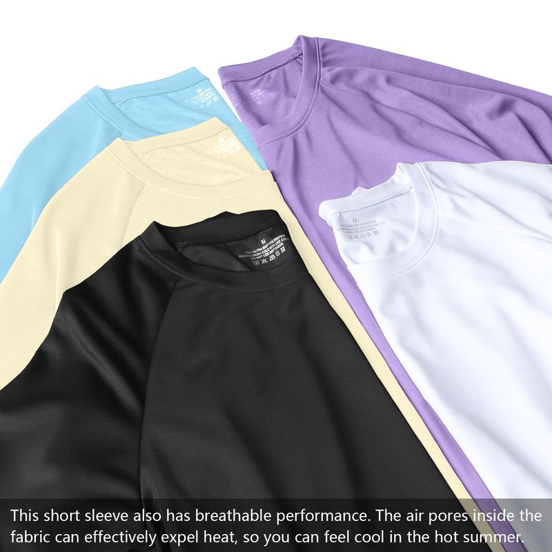 HovSiyla 5 Pack Running Shirts Men Sport Tops Dry Fit Gym Wicking Athletic T Shirts Breathable Cool Workout Shirts Black White Purple Almond Haze-Blue Small