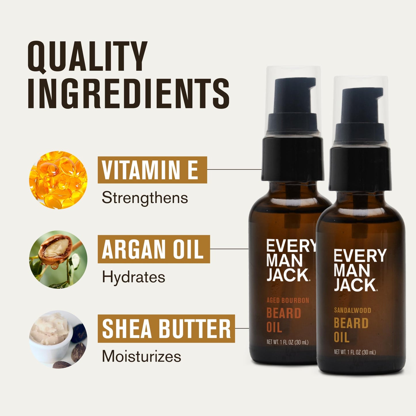 Every Man Jack Mens Beard Oil - Subtle Aged Bourbon & Sandalwood Fragrance - Deeply Moisturizes and Softens Your Beard and Adds a Natural Shine - Naturally Derived with Shea Butter - 1 fl oz (2 Pack)