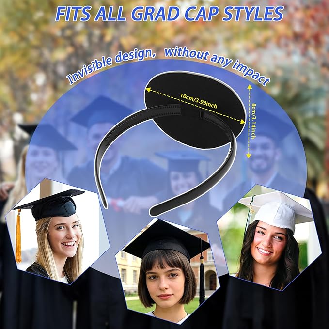 Suyeah Graduation Cap Headband, Secures Your Grad Cap Upgrade Insert Hairstyle Hat Accessories Hairband, Grad Hat Hairband Insert, 2026 Graduation Gifts