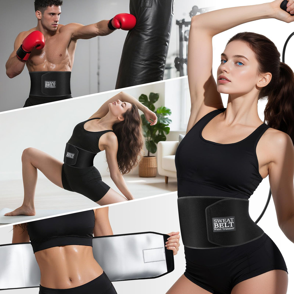 ZPP Waist Trimmer for Women and Men, Sweat Belt Band Belly Stomach Wrap Black/Silver/Large