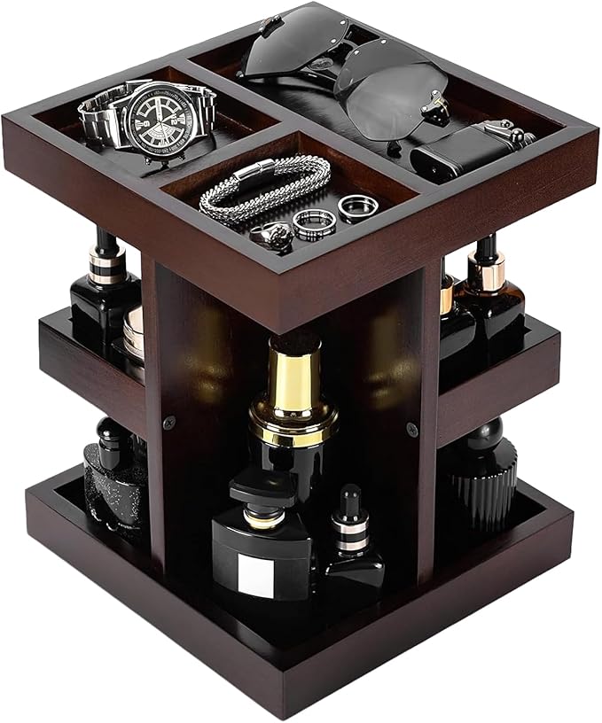 EXIN DECHEN Cologne Organizer for Men,Cologne Stand,Wood Perfume Shelf with Rotate,Desk Organizer,Gift for Dad From Wife,Husband Boyfriend Birthday Gift Ideas,Fathers Day Gift for Men