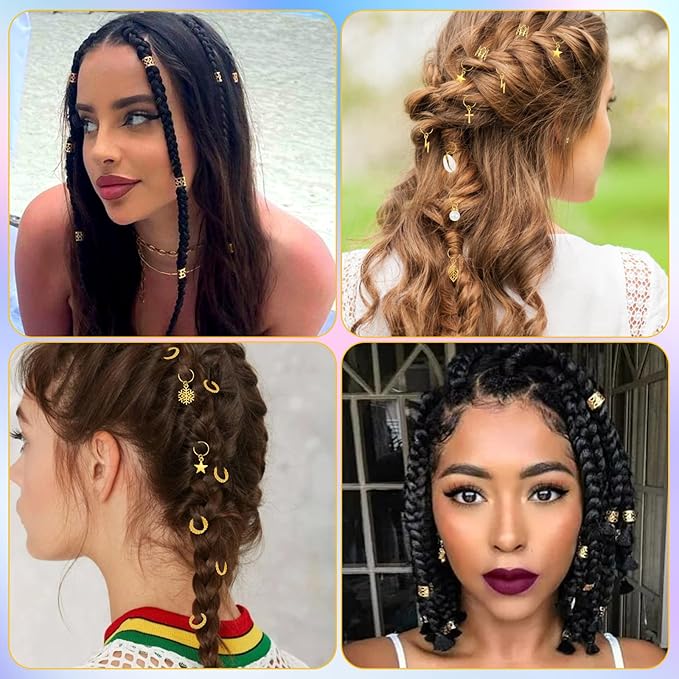 Lucomb 259 Pcs Hair Jewelry, Hair Accessories for Braids Silver Loc Jewelry for Hairs Dreadlocks Braid Jewelrys Hairs Cuffs Clips Dreadlock Accessories for Women's Loc Charms Rings Decoration