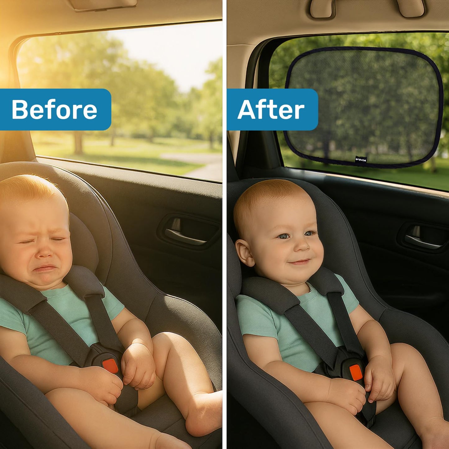 Enovoe Car Window Shade for Baby - (4 Pack) - XL - 25" x 16" - Cling Car Sun Shade for Windows - Sun, Glare and UV Rays Protection for Your Child