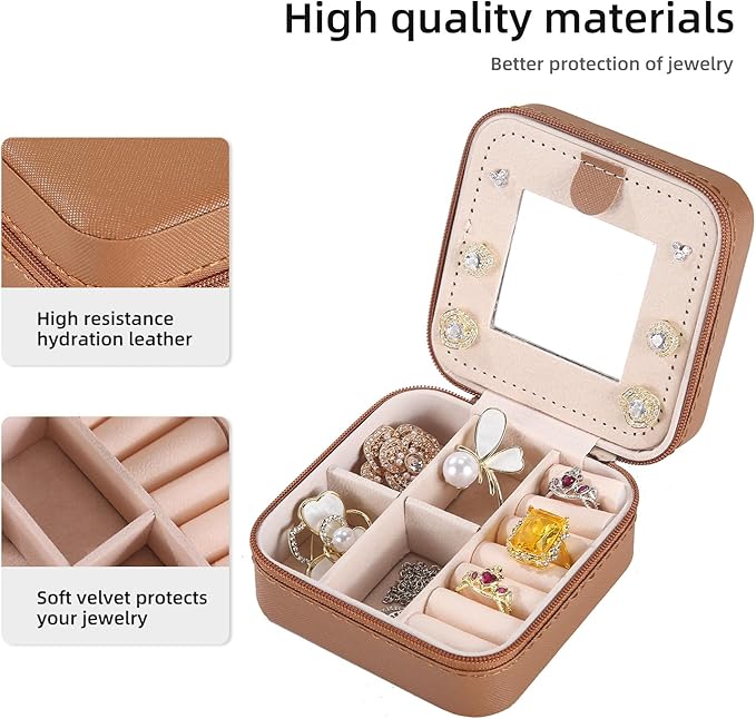 KElofoN Travel jewelry case Travel jewelry box Travel Jewelry Organizer Small Jewelry Organizer Box Gift for Girls Women with Mirror(Coffee)
