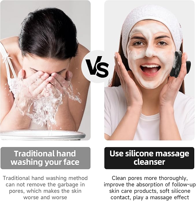 Face Scrubber, SANLESS Silicone Face Scrubber for Men Facial Cleansing Brush, Manual Waterproof Face Wash Brush for Exfoliating and Deep Cleansing - Black