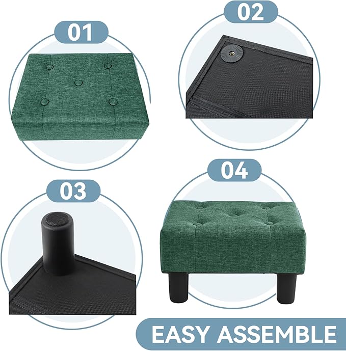 Poofzy Small Foot Stool Ottoman, Linen Ottoman Foot Rest with Legs, Rectangle Foot Rest for Couch, Footstools and Ottomans Small for Living Room and Entryway (Green)