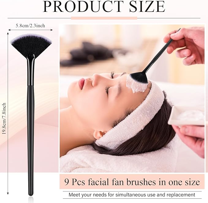 9 Pieces Facial Fan Mask Brushes, Soft Facial Applicator Brushes Tools for Peel Glycolic Makeup for Mud Cream(Black with White)