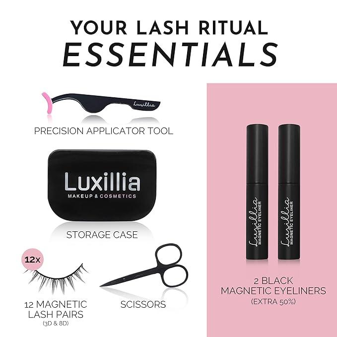 Luxillia 16-Piece Magnetic Eyelashes with Applicator & Magnetic Eyeliner Kit Ã¢ÂÂ Reusable Natural Magnetic Lashes Ã¢ÂÂ Easy Apply Lash Kit for Beginners Ã¢ÂÂ Waterproof, Short & Dramatic Looks