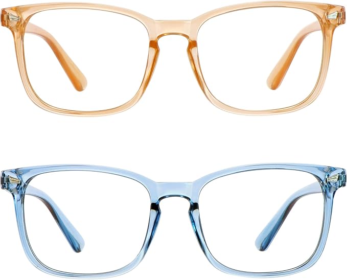 LifeArt 2 Pairs Blue Light Blocking Glasses with Spring Hinge, Computer Reading Glasses, Gaming Glasses, TV Glasses for Women Men (Champagne&Blue, +0.75 Magnification)