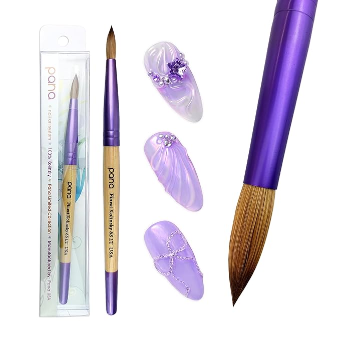 Pana Acrylic Nail Brush Pure Kolinsky Hair Beige Purple Wood Handle with Purple Ferrule Round Shaped Style (Size # 6)