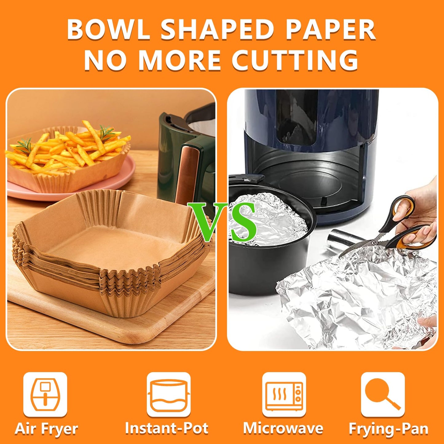 200PCS Air Fryer Liners Disposable: Square 7.9 Inch Non-Stick Airfryer Paper Liners - Food Grade Parchment Paper for 5 6 7 8 QT Air Fryer Baking and Roasting - Waterproof and OilProof (9 Inch on Top)