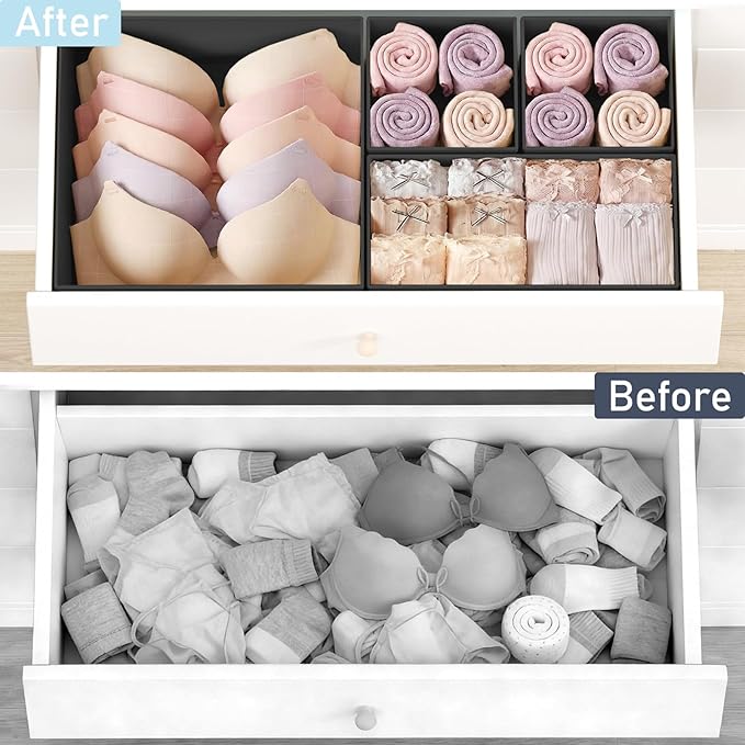 DIMJ Drawer Organizer Clothes, 28Pack Dresser Organizer, Foldable Closet Organizers and Storage, Fabric Dresser Bins, Drawer Dividers for Nursery, Baby Clothes, Underwears, Sock,Black