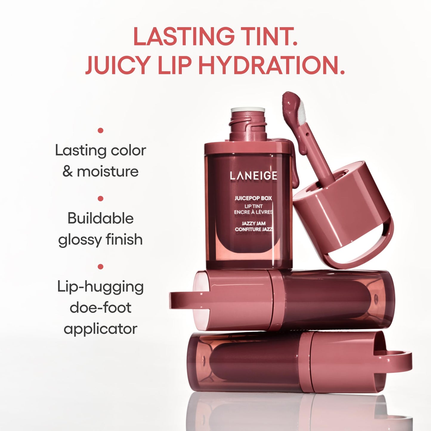 LANEIGE JuicePop Box Lip Tint: Long-Lasting Hydrating Lightweight Tint, Buildable Juicy Color & Nourishing Shine, K-Beauty Lip Essential for Long-Lasting Comfort, Lo-Fi Mauve
