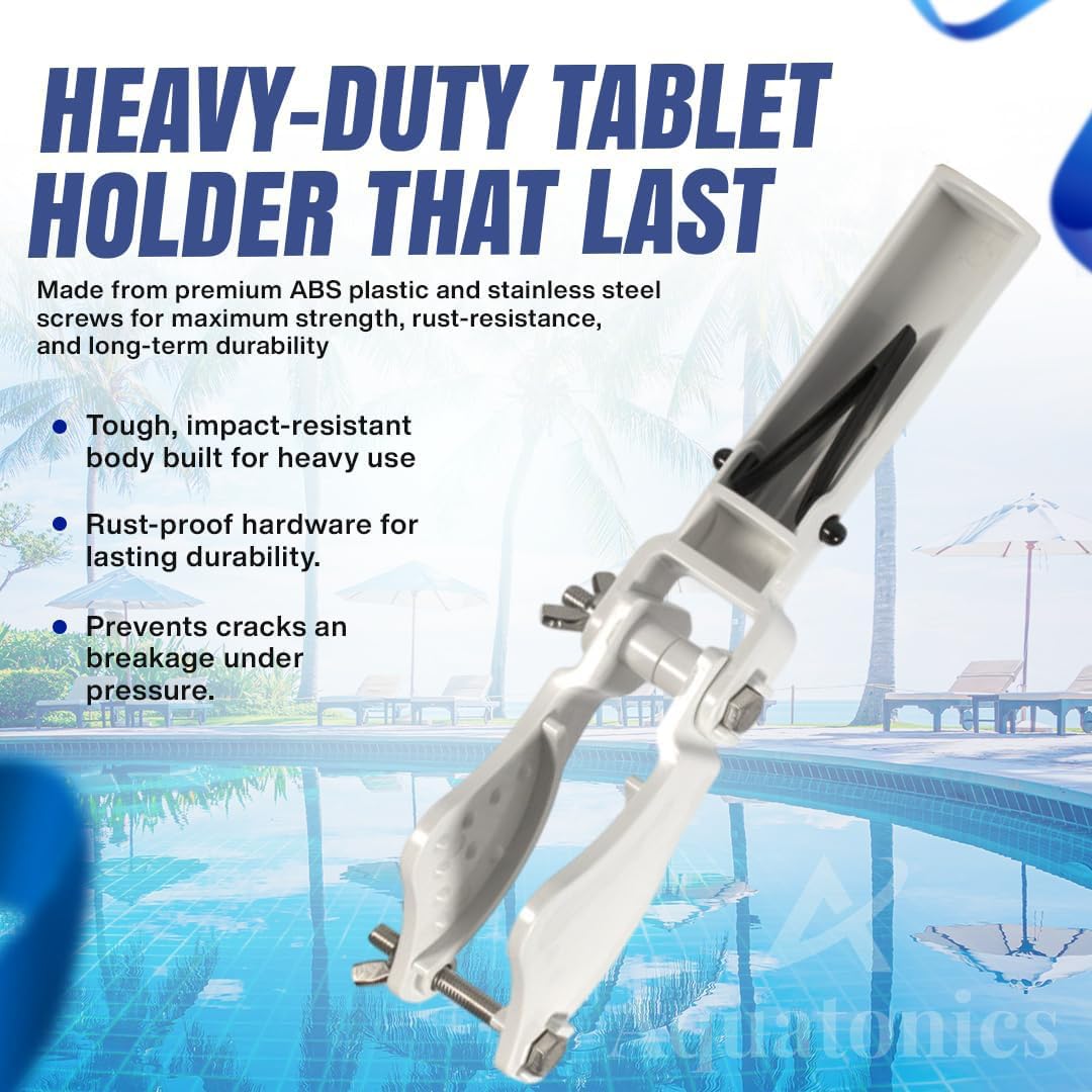 Aquatonics Heavy Duty Pool Tablet Holder – ABS and Stainless Steel Construction, EZ Clip Handle, Adjustable Wing Screw – Replaces 542068, Fits 3 Inch Tablets for Cleaning Stains with Telescopic Pole