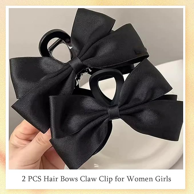 Premium Hair Clips for Women: Bow-knot Claw Clips for Thick and Thin Hair, Big Non-slip Bow Clips in Black