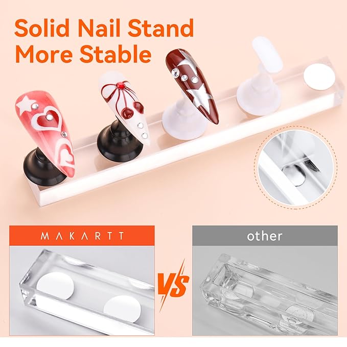 Makartt Press on Nails Stand: Black and White Nail Holder for Painting Nails, Stands for Art Display Practice, Magnetic Fake Holders with 1M Double-Sided Tape DIY Home Salon Use