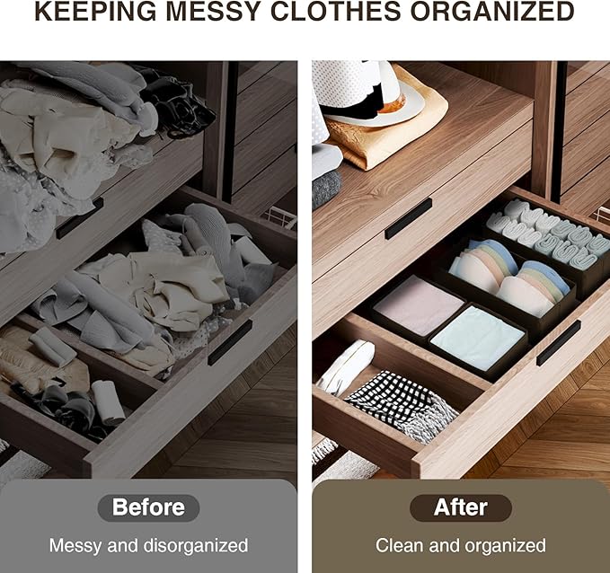 DIMJ Drawer Organizer Clothes, Underwear Drawer Organizer, Set of 4 Foldable Closet Drawer Bins, Fabric Drawer Dividers for Baby Clothes, Socks, Belt, Tie (Brown)
