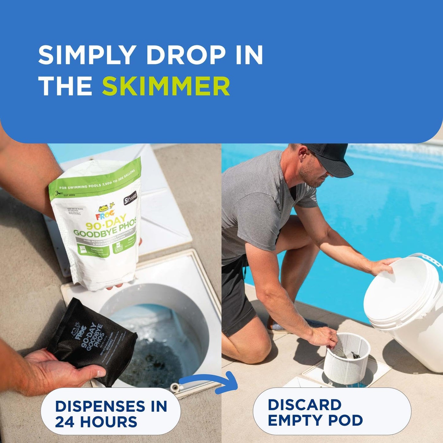 FROG 90-Day Goodbye Phos - Dry Formula Phosphate Remover for Pools up to 30,000 Gallons - Pool Maintenance & Treatment - No More Phos - 3 Pods