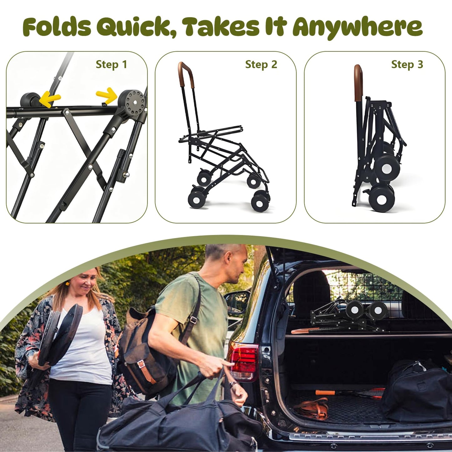Beuway Double Pet Stroller for Dogs and Cats, One-Step Folding Dog Stroller Travel Carriage for Small Medium Dogs Cats, 2 Detachable Carrier Bags, 4 Lockable Wheels (Army Green)