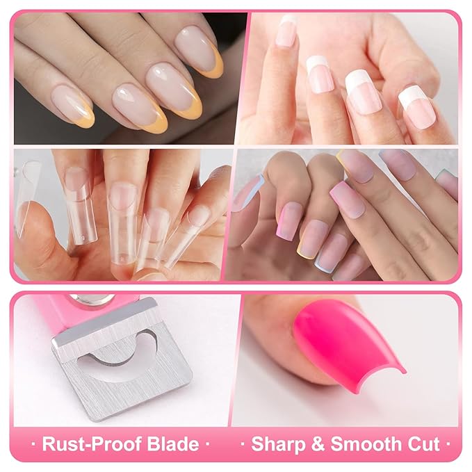 Light Pink Metal Premium Nail Clippers with Magnets Sizers for Acrylic Nails, False Nail Cutters for Nail Tips Fake Nail Trimmer Manicure Pedicure Sharp Clip Nail Tool Supplies For Salon Beauty
