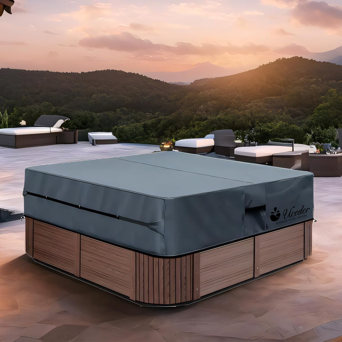 UCEDER Waterproof Hot Tub Cover -Outdoor Spa Cover Cap(Actual Size 93''x93 x20'' Fit 91''x91 x 20'') 600D Heavy Duty Polyester Hot Tub Cover Protector(Dark Gray)
