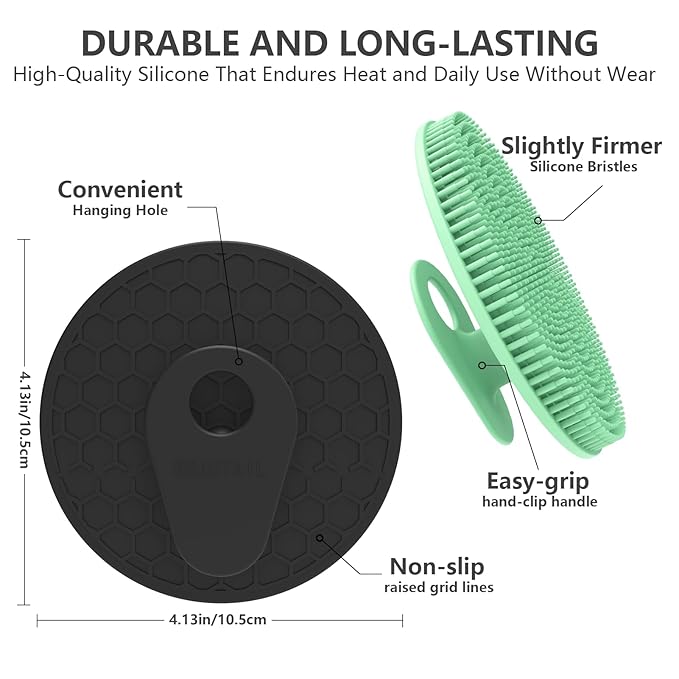 Silicone Body Scrubber 4 Pack, BEAUTAIL Shower Bath Scrubber, Gentle Exfoliating Brush for Women Men Sensitive Skin, More Hygienic Than Traditional Loofah, Long Lasting (Black+Blue+Pink+Green)