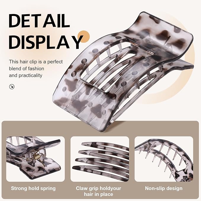 8 Pack French Flat Hair Clips for Women – Large Matte No-Slip Claw Barrettes for Thick & Thin Hair, Strong Hold Styling Accessories (Leopard Black and White)