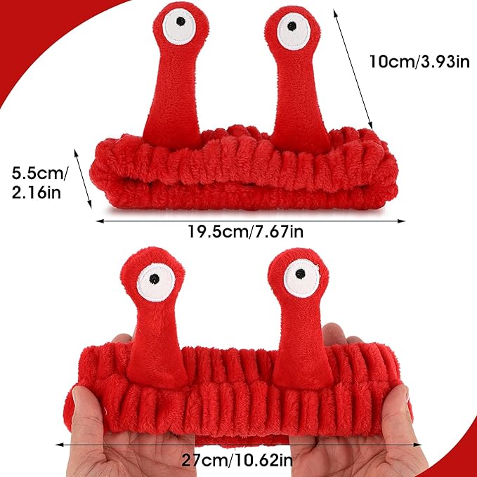 Face Wash Headband, Palm and Snail Spa Hair Bands Makeup Headbands Women Cartoon Cute Coral Fleece Elastic Headband Creative Hair Accessories for Washing Face Shower Sports (Red)