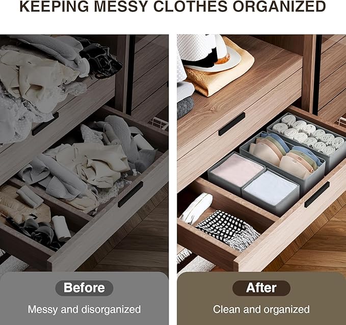 DIMJ Drawer Organizer Clothes Set of 8, Foldable Closet Drawer Organizer, Underwear Drawer Box, Fabric Drawer Dividers for Baby Clothes, Socks, Belt, Tie (Grey)