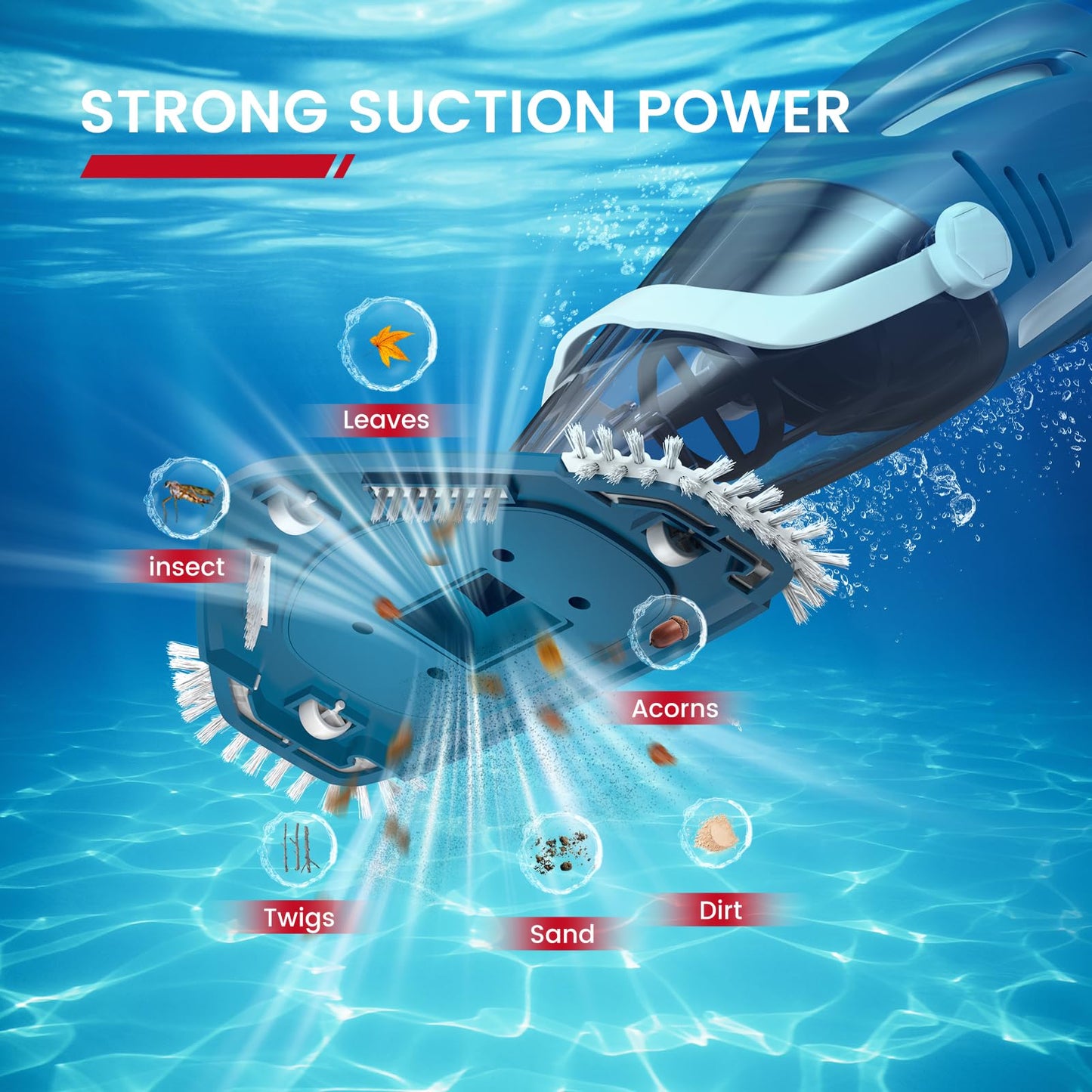 Enhulk Pool Vacuum for Above Ground Pool, 2026 Upgraded Pool Vacuum with A Telescopic Pole, 18.5 Gal/Min Powerful Suction, 80Mins Runtime, Effortlessly Cleans Debris Underwater (Blue)