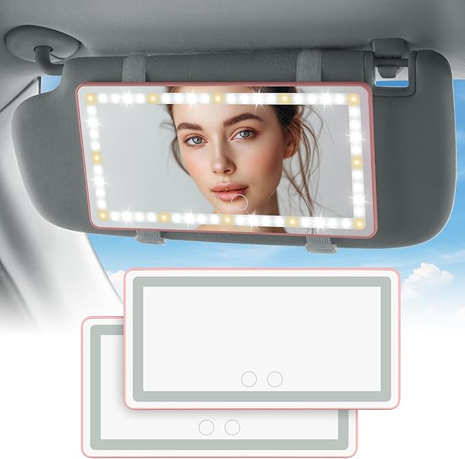 JOYTUTUS Car Sun Visor Vanity Mirror, Car Vanity Mirror With Lights, Makeup Mirror with 3 Light Modes & 60 LEDs, Rechargeable Car Mirror Dimmable Touch Control Travel Makeup Mirror for Car Truck SUV