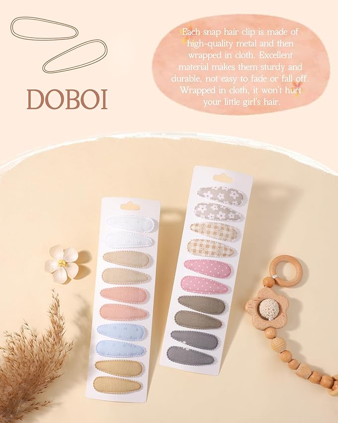 doboi 20Pcs Toddler Hair Clips Hair Barrettes Baby Girls Hair Bows Clips Floral Print Non Slip Snap Hairpins Flower Hair Clips for Girls Kids Toddler Hair Accessories