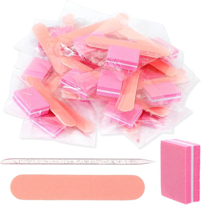 20 Pcs Disposable Manicure Kit Individually Packaged Disposable Nail Supplies with Buffing Block,Nail Files Bulk and Crystal Wand for Salons and Families