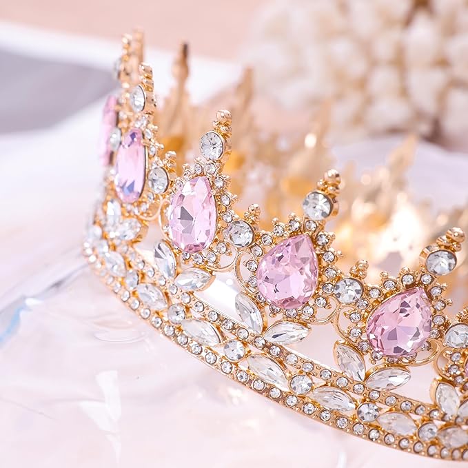 Pink Queen Crown for Women Crystal Tiara for Women Rhinestone Wedding Headband for Bride Hair Accessories for Costume Birthday Party Prom Gifts
