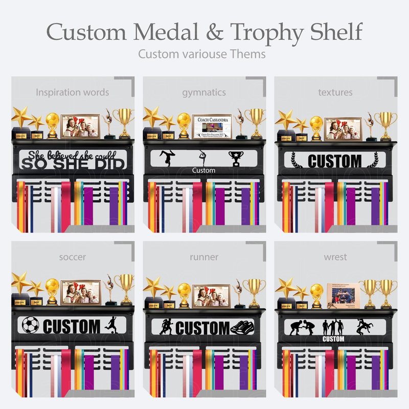 Lapetale Fashion Personalized Medal Holder with Name Display Rack for Awards Ribbons - Metal Custom Sports Race Plaques Hanger for Wall Mount Hold Up 60 Medal Hanger Display for Athlete Boy Girl Kid