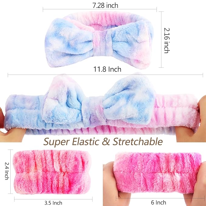 VELSCRUN Spa Headband, Makeup Face Wash Skincare Headbands, Bow Hair Band Party Favors for Washing Face, Stocking Stuffers For Women Teen Girls Christmas Gifts Hair Accessories Multicolor