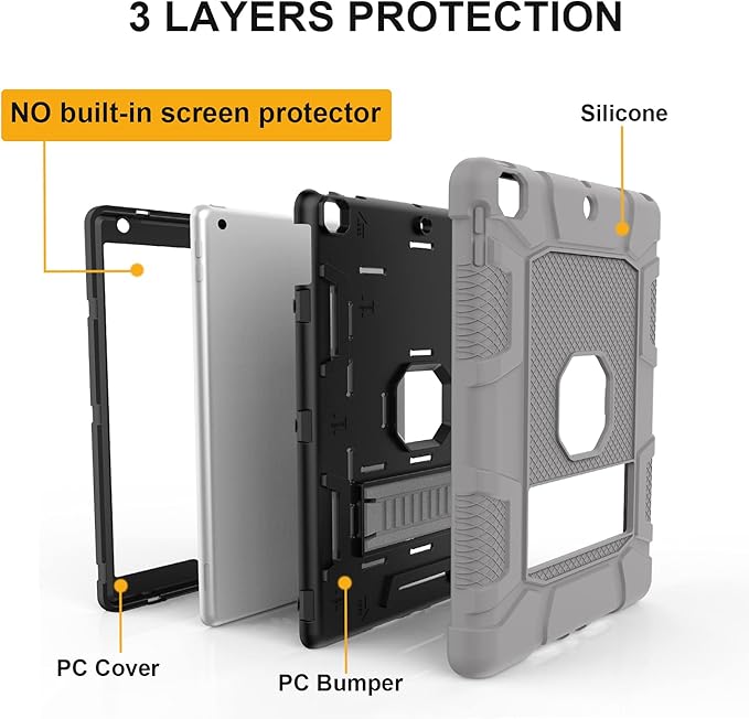 Rantice iPad Case, Hybrid Shockproof Rugged Drop Protection Cover with Kickstand for 10.2'' iPad (2021/2020/2019) (Gray+Black)