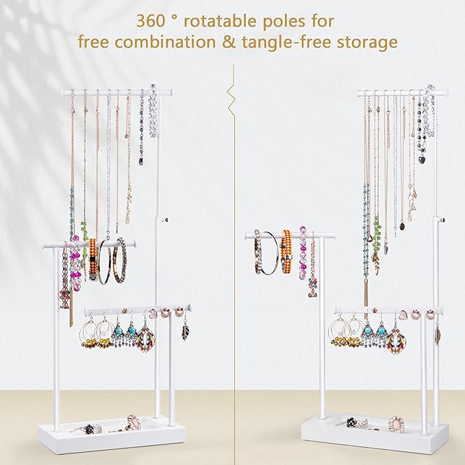 SRIWATANA Jewelry Organizer Stand, Extra Tall Jewelry Display Necklace Holder, Gift Idea (White)