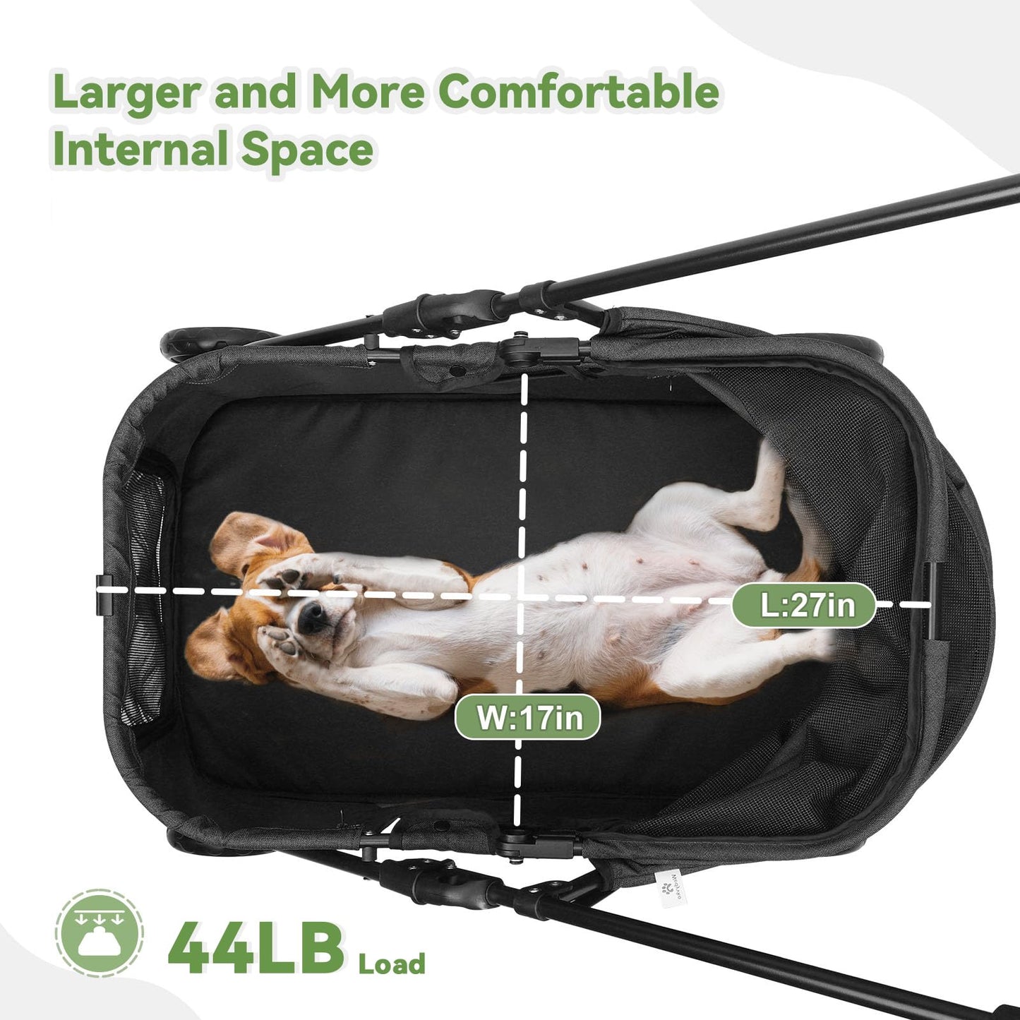 20% Larger Capacity, Wedyvko Dog Stroller for Medium/Small Pets w/Dog Poop Bags & Dispenser, Storage Pouch, Zipperless, Entry in/Out Easy (Black)