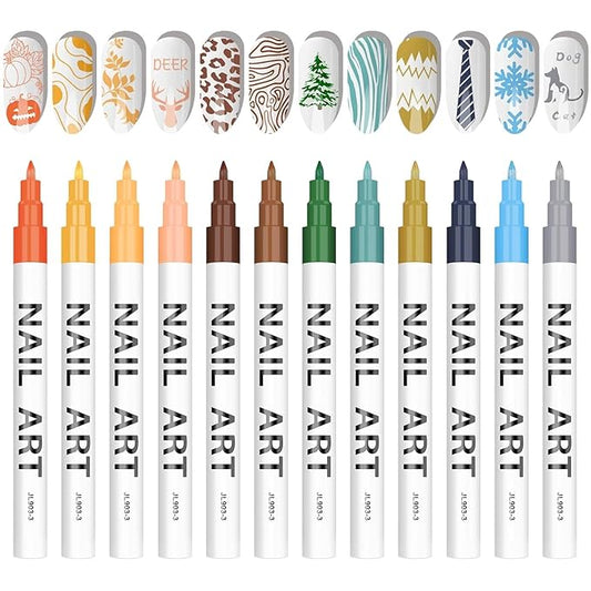 12 Color 3D Nail Art Pens Set, Kalolary Nail Point Graffiti Dotting Pen Drawing Painting Liner Brush for DIY Nail Art Beauty Adorn Manicure Tools