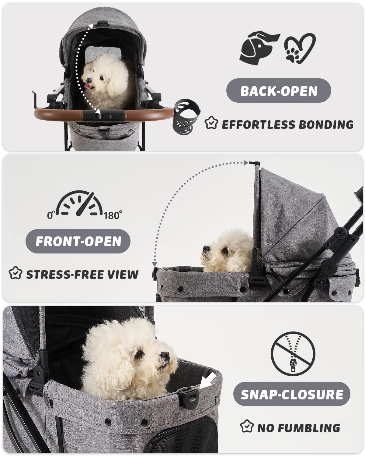 797Audio Dog Stroller for Small Medium Dogs, Pet Stroller for Cats Puppy Up to 121lbs,Foldable,One Click Folding,4 Wheel Shock Absorption,Adjustable Canopy with Sun Shades,Removable Washable Pad(Grey)